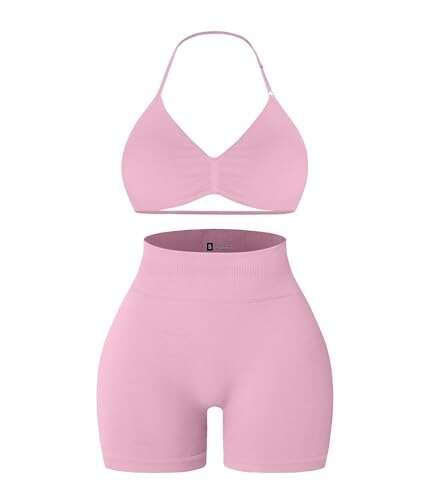 Comper 2 Piece Workout Sets for Women Halter Ribbed Shorts