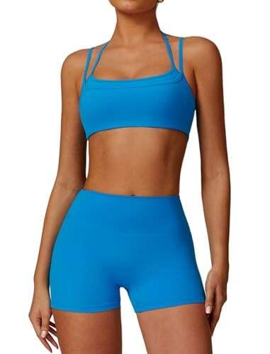 QBGJTD Two Piece Workout Sets For Women Bra Biker Shorts