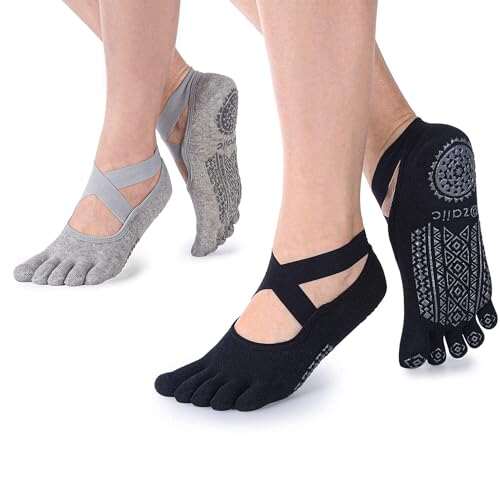 Ozaiic Yoga Socks for Women with Grips, Non-Slip Five Toe