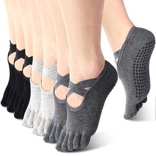 SATINIOR 7 Pairs Yoga Toe Socks with Women's Non-Slip Grip