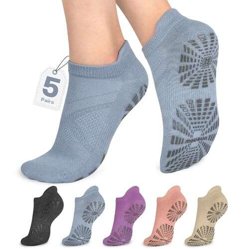 unenow 5 Pairs Pilates Socks for Women Non-Slip with Grips