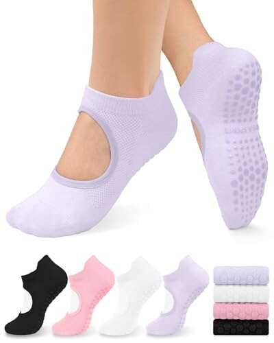 yeuG Grip Pilates Socks for Women Open Top Non-Slip