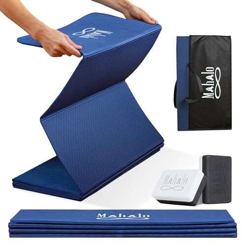 Foldable Yoga Mat with Carry Bag & Blocks for Travel