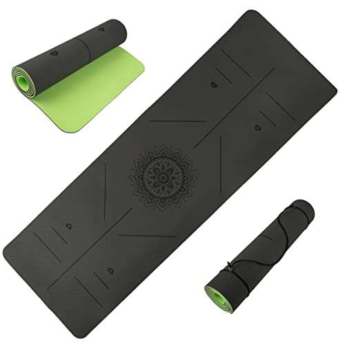 Yoga Mat with Alignment Marks - Lightweight Exercise Carry...