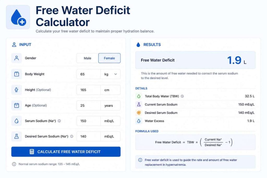 Free Water Deficit Calculator