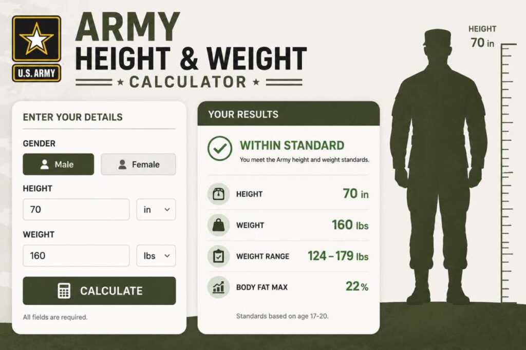 Army Height and Weight Calculator