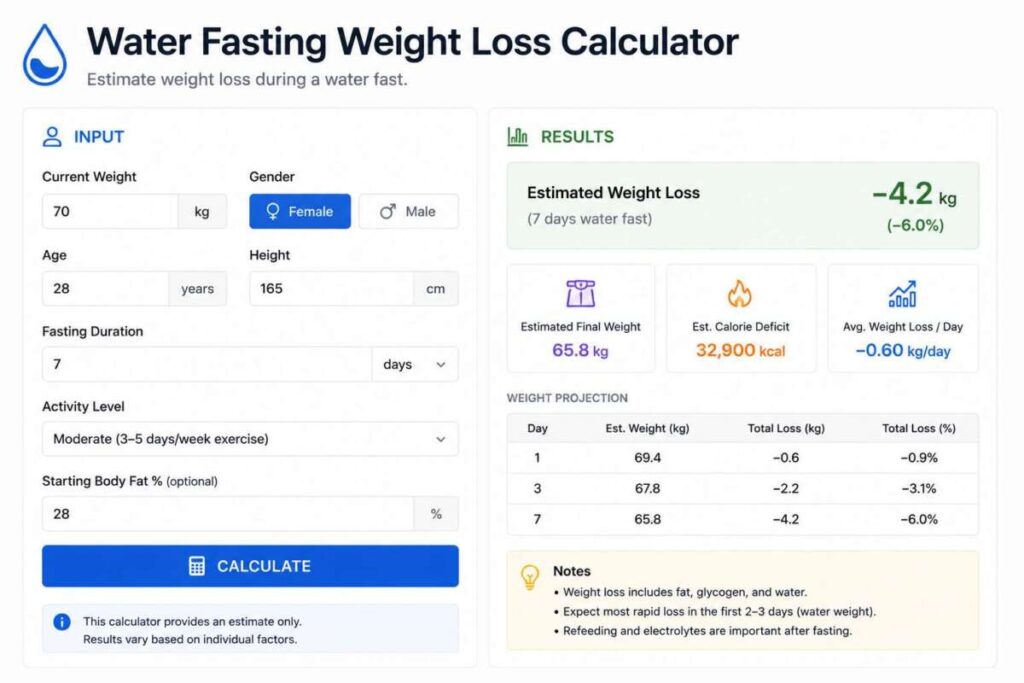 Water Fasting Weight Loss Calculator